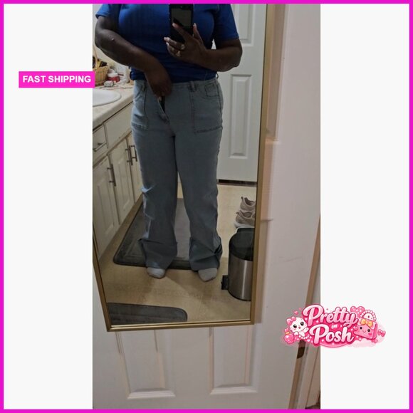 High Waisted Wide Leg Jeans Stretch Denim Pants Baggy Straight Leg - Picture 7 of 7